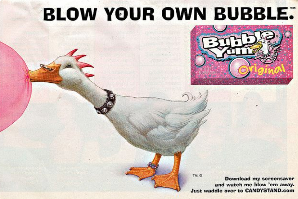 Floyd, the punk-rocking Bubble Yum duck mascot