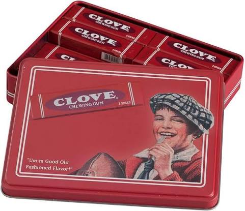 Vintage Clove Chewing Gum collector tin with classic red packaging