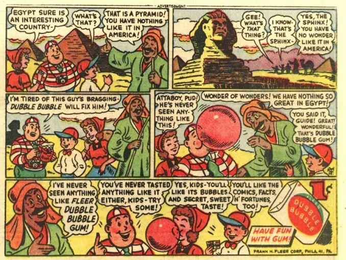 Vintage color Dubble Bubble comic strip featuring Pud and his pals