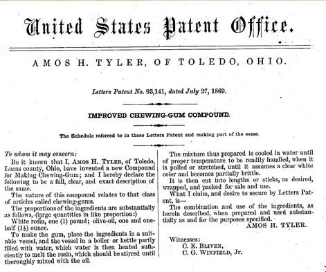 Early chewing gum patent