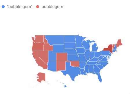 Regional preference map for bubblegum spelling